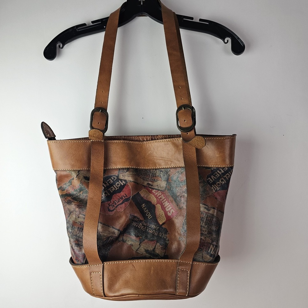 Patricia Nash Italian Leather Poppy Toscano Napoli Italy Print Tote Bag Purse